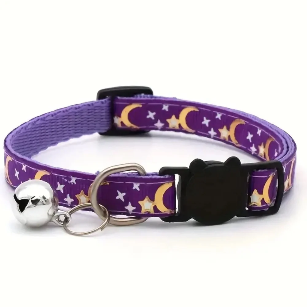 NEW! Adjustable Break Away Cat & Small Dog Moon and Stars Collars with B…